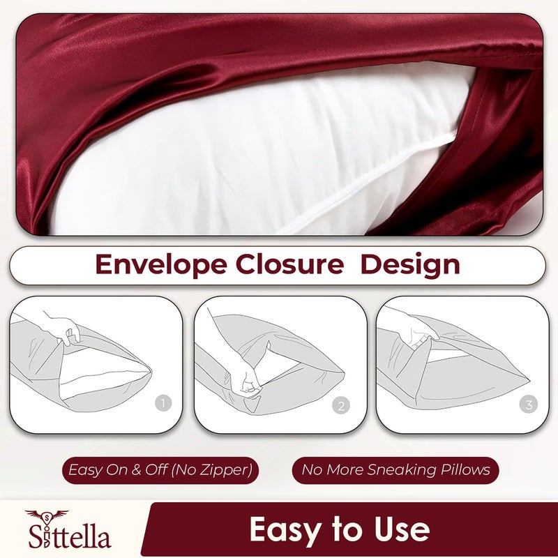 SITTELLA® Set of 2 Satin Silk Pillow Cover and 3 Scrunchies with Envelope Closure End and Design, Soft Pillow Case for Hair and Skin (Maroon) - Image 5