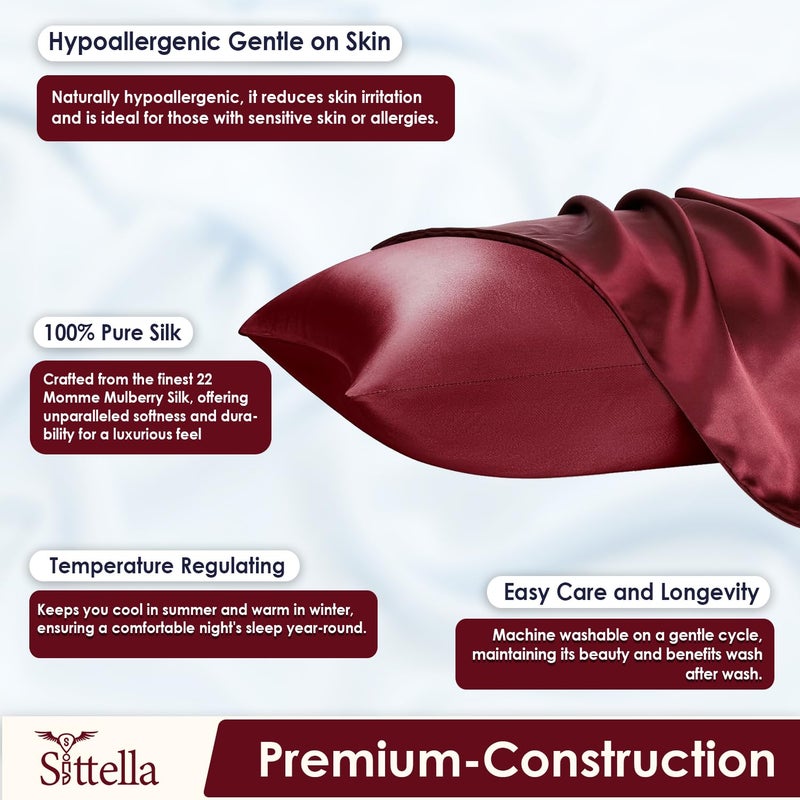 SITTELLA® Set of 2 Satin Silk Pillow Cover and 3 Scrunchies with Envelope Closure End and Design, Soft Pillow Case for Hair and Skin (Maroon) - Image 3