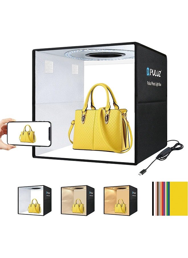 PULUZ 16"×16" Professional Photo Studio Light Box,PULUZ Portable Foldable Light Box Photography,Tri-Color Dimmable Photo Box Kit with 160 LED Lights & 6 Backdrops (12 Colors) for Product Photography  - Image 1
