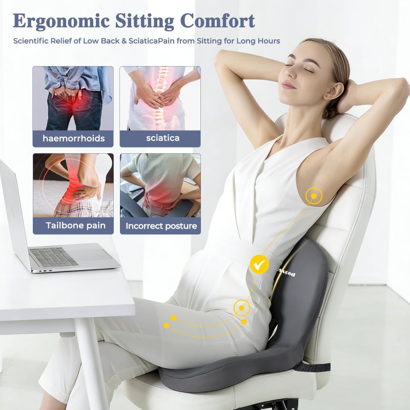 Mosxoed Memory Foam Seat Cushion for Sciatica & Back Pain Relief - Ergonomic Chair Pad with Adjustable Strap & Supportive Comfort Cover, Non-Slip for Car, Truck, Office Chair - Dark Gray - Image 2