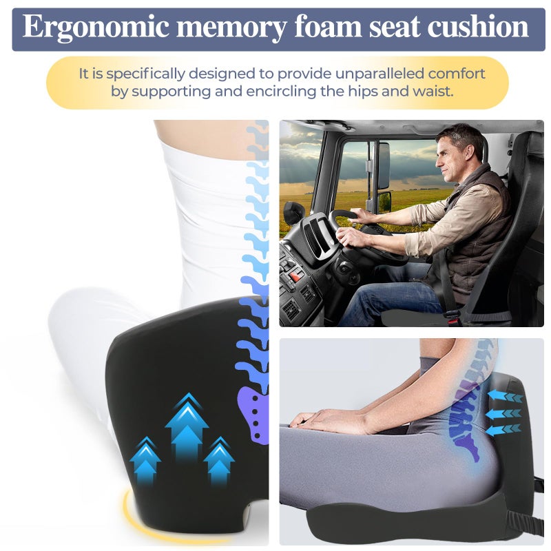Mosxoed Memory Foam Seat Cushion for Sciatica & Back Pain Relief - Ergonomic Chair Pad with Adjustable Strap & Supportive Comfort Cover, Non-Slip for Car, Truck, Office Chair - Dark Gray - Image 3