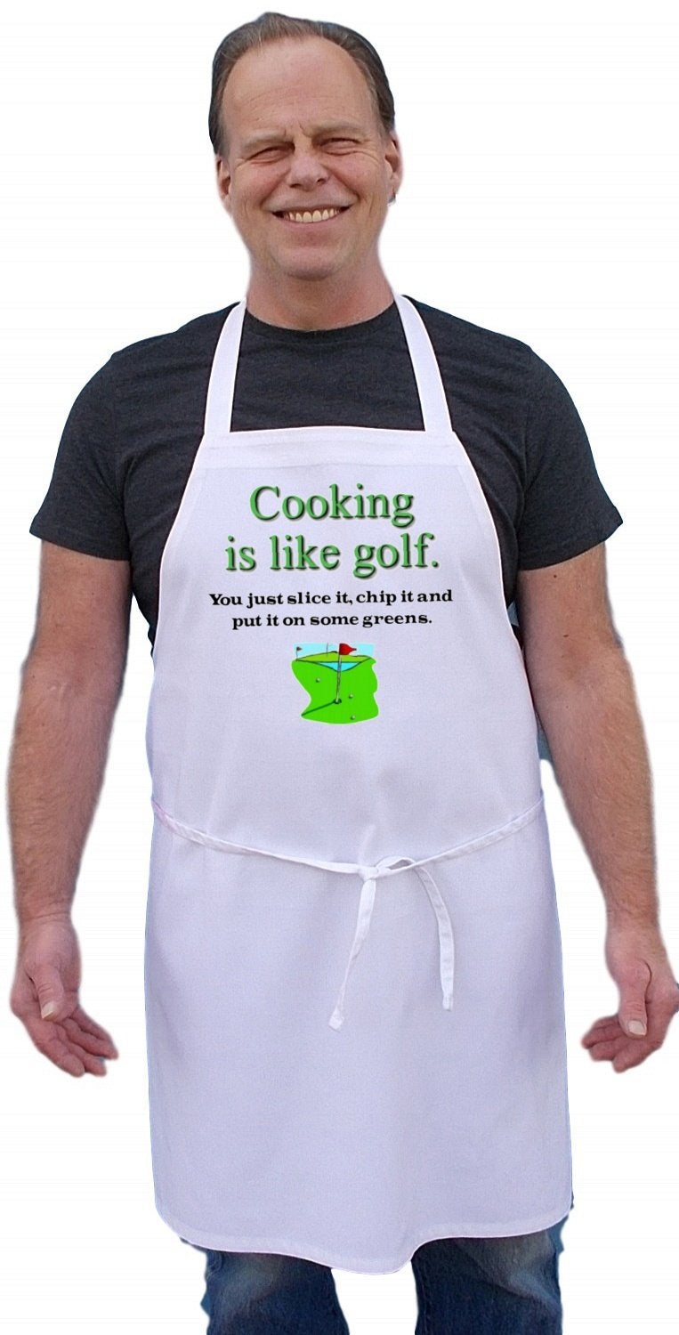 CoolAprons Cooking Is Like Golf Funny Apron For Golfers White - Image 2