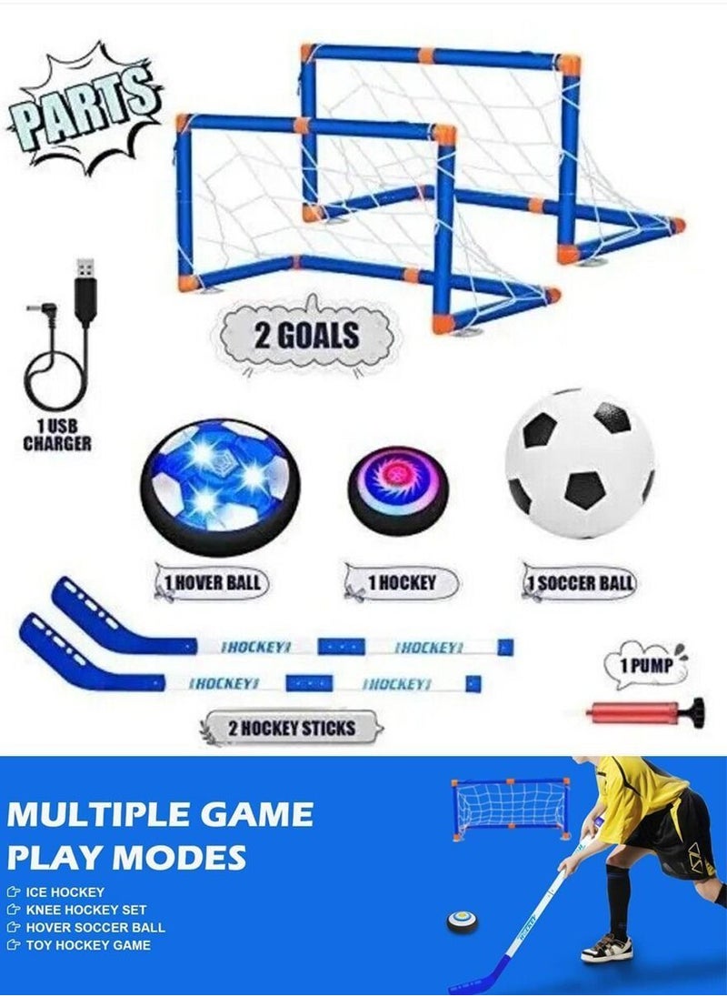 Generic - Hover Soccer Hockey 2 in 1 Ball Game Set for Indoor Outdoor Sports With 2 Goals, Rechargeable Floating Air Soccer Ball with Led Light and Foam Bumper, Football Game Set, Hovering Hockey Game Set - Image 1