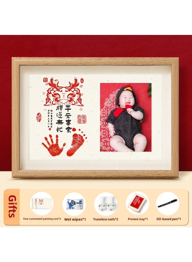 Baby Full Moon Hand And Foot Print Painting Newborn Baby Hundred Days Old Ritual Feeling Hand And Foot Print Souvenir Supplies Photo Frame-Colors: Photos Are Required. - Image 1