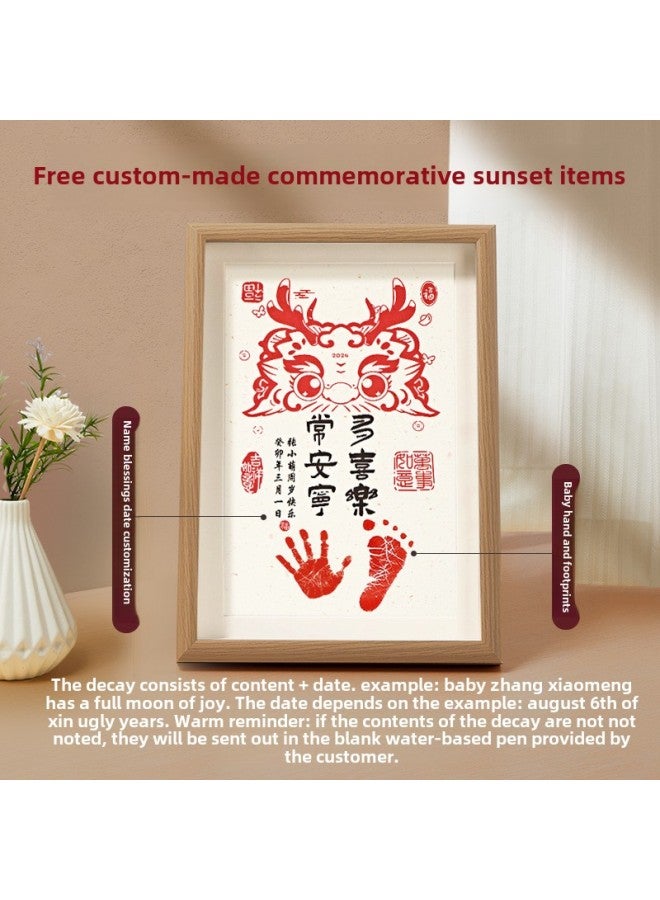 Baby Full Moon Hand And Foot Print Painting Newborn Baby Hundred Days Old Ritual Feeling Hand And Foot Print Souvenir Supplies Photo Frame-Colors: Photos Are Required. - Image 4