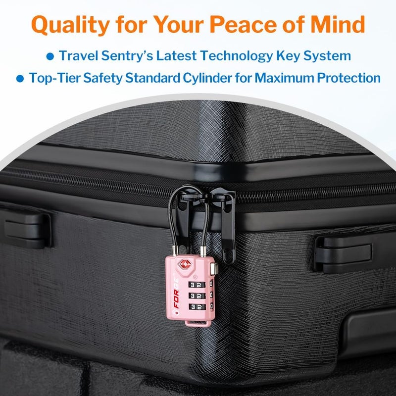 Forge TSA Approved Cable Luggage Locks, 2 Pink Locks, Re-settable Combination with Alloy Body - Image 5
