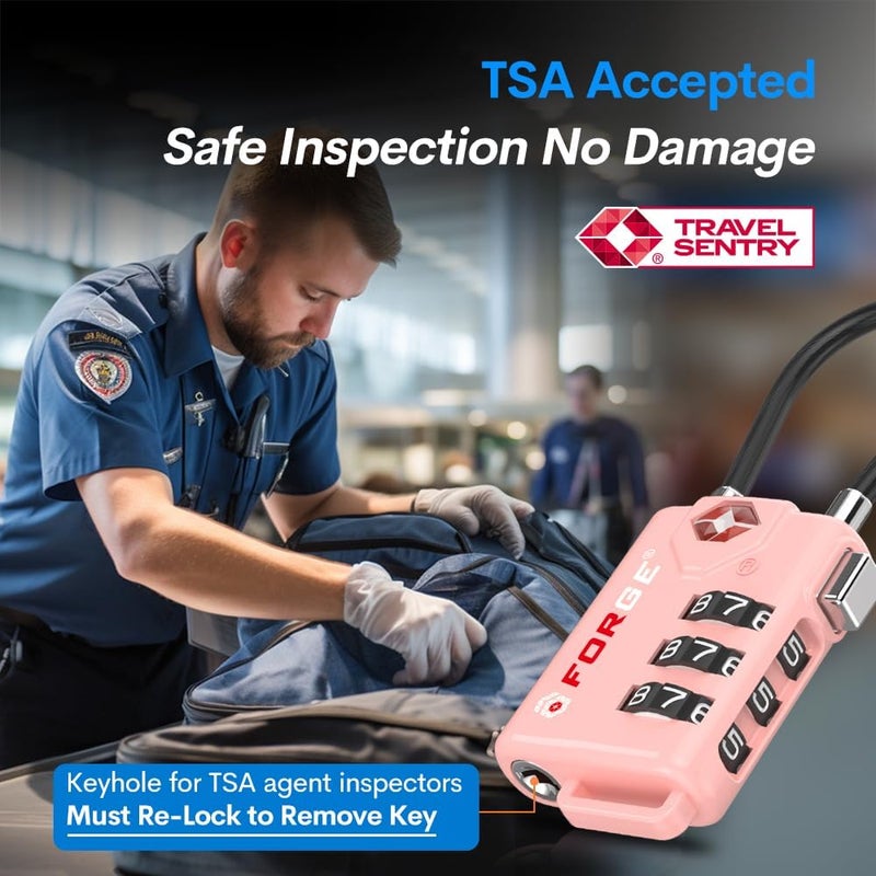 Forge TSA Approved Cable Luggage Locks, 2 Pink Locks, Re-settable Combination with Alloy Body - Image 2