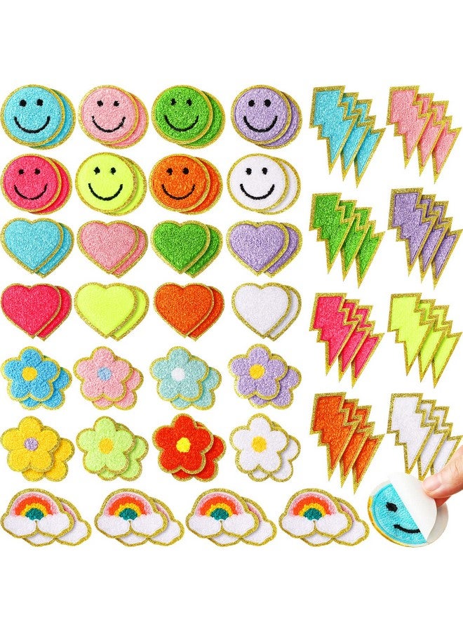 هانايف 80 قطعة من رقعة الشنيل ذاتية اللصق رقعة ثلاثية الأبعاد لطيفة مطرزة بقوس قزح وبرق وابتسامة وجه وقلب رقعة ذاتية اللصق رقعة خياطة زينة شارات للملابس المصنوعة من القماش والسترات والجينز DIY - Image 1