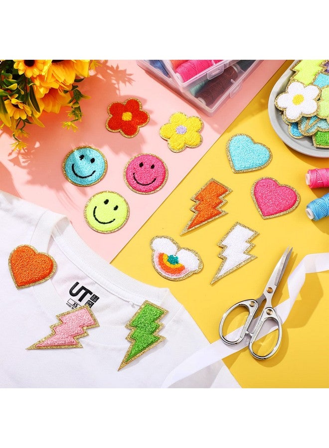 هانايف 80 قطعة من رقعة الشنيل ذاتية اللصق رقعة ثلاثية الأبعاد لطيفة مطرزة بقوس قزح وبرق وابتسامة وجه وقلب رقعة ذاتية اللصق رقعة خياطة زينة شارات للملابس المصنوعة من القماش والسترات والجينز DIY - Image 4