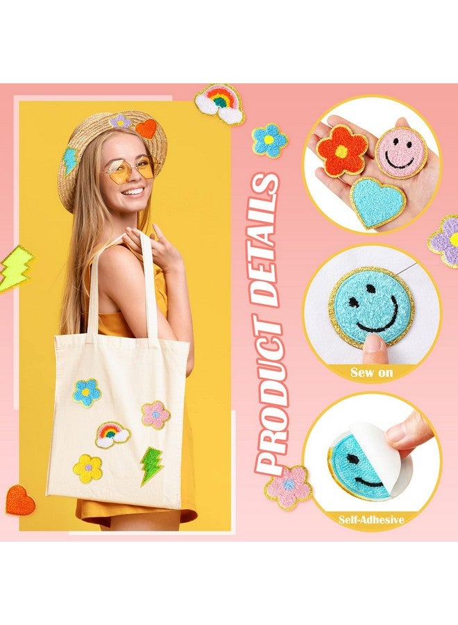 هانايف 80 قطعة من رقعة الشنيل ذاتية اللصق رقعة ثلاثية الأبعاد لطيفة مطرزة بقوس قزح وبرق وابتسامة وجه وقلب رقعة ذاتية اللصق رقعة خياطة زينة شارات للملابس المصنوعة من القماش والسترات والجينز DIY - Image 2