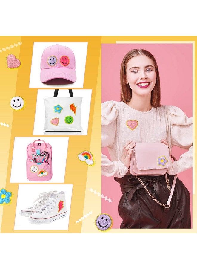 هانايف 80 قطعة من رقعة الشنيل ذاتية اللصق رقعة ثلاثية الأبعاد لطيفة مطرزة بقوس قزح وبرق وابتسامة وجه وقلب رقعة ذاتية اللصق رقعة خياطة زينة شارات للملابس المصنوعة من القماش والسترات والجينز DIY - Image 3