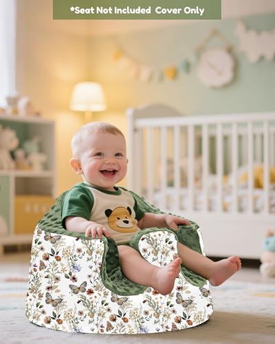 BOMOLOUR Seat Cover Compatible with Bumbo and Nuby Seat Removable Breathable Baby Floor Seat Cover for Boys and Girls Seat Not Included Green Butterfly - Image 3