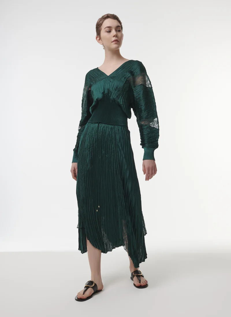 leem Lace Inset Plisse Skirt - Shorter Length