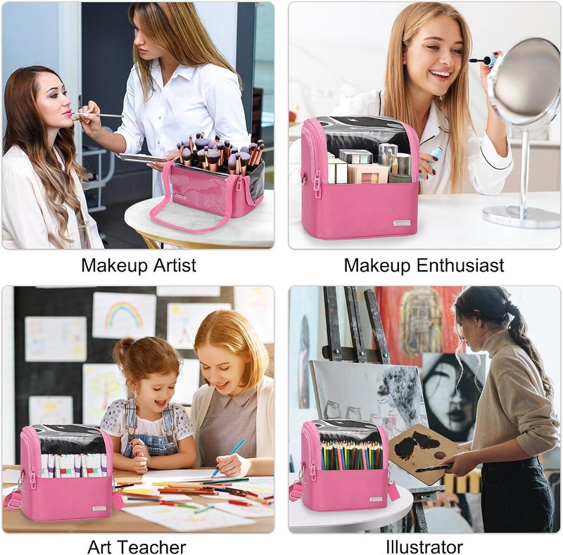TANTO Makeup Brush Case Stand-up Makeup Cup Makeup Brush Holder Travel Professional Cosmetic Bag Artist Storage Bag with Shoulder Strap and Adjustable Divider (large black) - Image 3