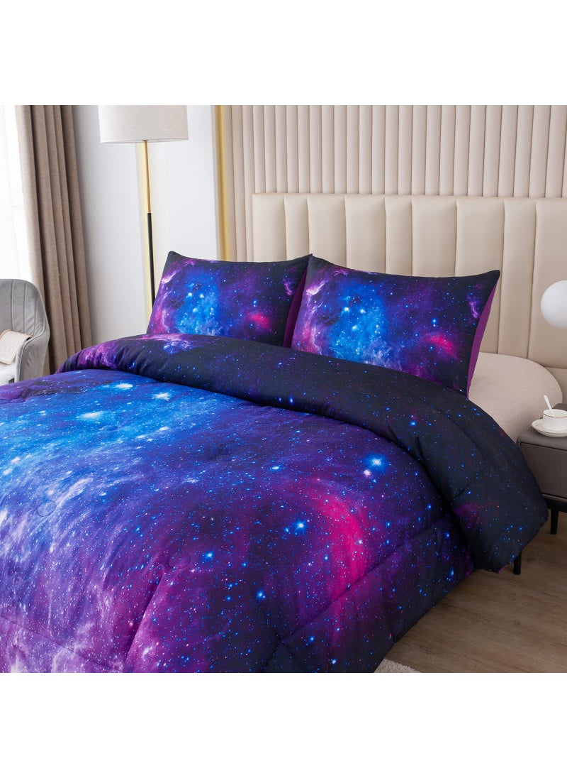 NINENINE NINENINE Galaxy Comforter Space Bedding Set Queen Size for Teen Kids  Girls Purple Comforter Set Printed with 1 Comforter 2Pillowcases  - Image 2