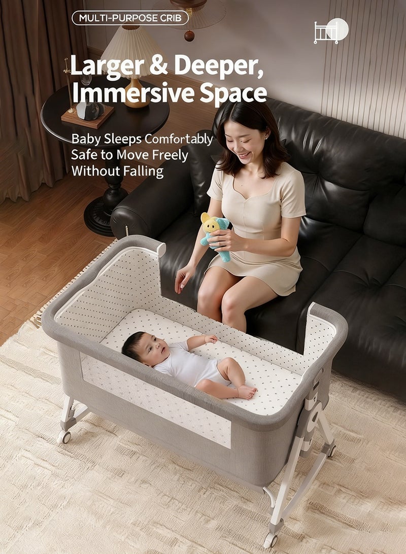 3 in 1 Baby Bassinet Crib with Breathable Mesh, Bassinet Bedside Sleeper with Wheels, Mosquito Net, Storage Basket, 7 Height Adjustable, Easy to Fold, Rocking Bassinet for Baby (Grey) ﻿ - Image 5