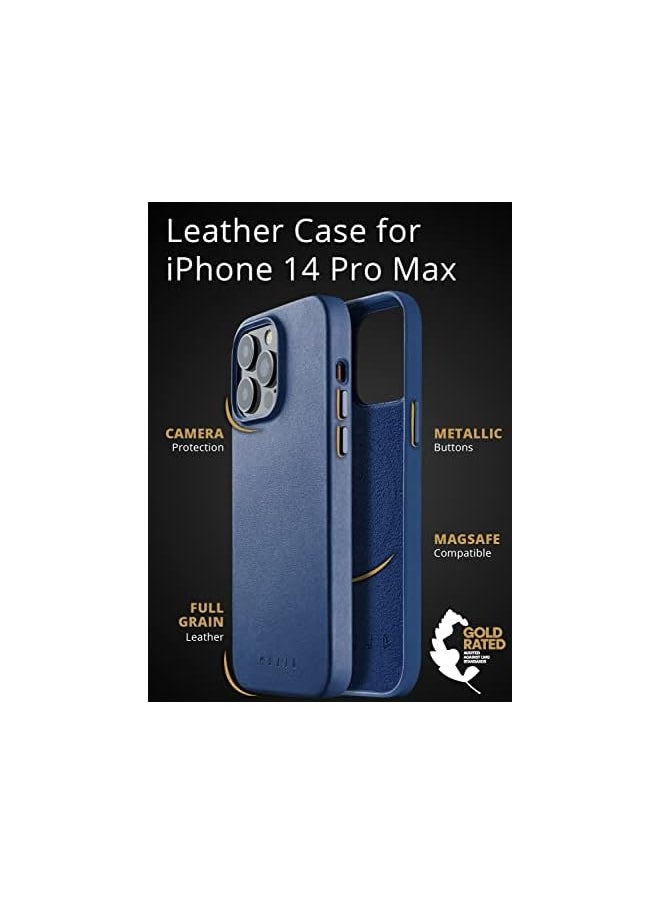 Mujjo - Full Leather Case for iPhone 14 Pro Max with MagSafe (Monaco Blue) - Image 1