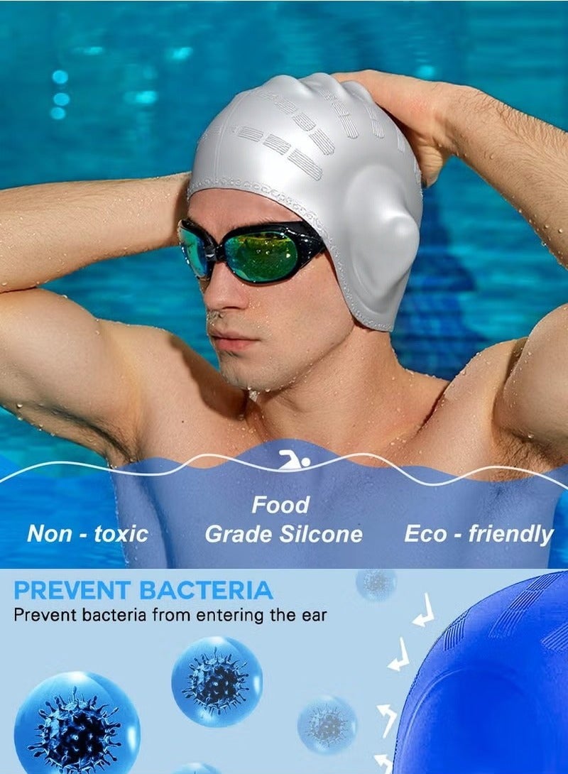 Generic Silicone Swimming Cap for Men Women Adults, Durable Flexible and Skin Friendly Bathing Swimming Caps for Long and Short Hairs, Protect Your Ears and Hair, Ergonomic Design With Ear Protection Pocket - Image 3