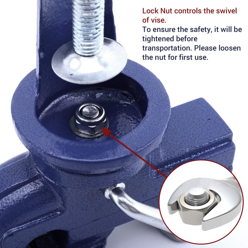 NUOVOWARE مقبس طاولة Nuovoware 3 بوصة، قاعدة دوارة 360°، مقبس منزلي عالمي محمول، مشبك طاولة، أداة ثابتة لنجارة الخشب، أعمال المعادن، قطع الأنابيب، الحفر، المنشار، أزرق - Image 3