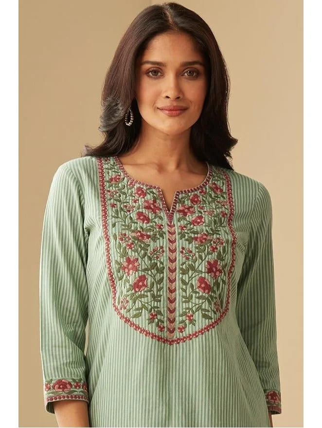 GoSriKi  GoSriKi Women's Cotton Blend Embroidered Straight Kurta with Pant & Dupatta (FARIGUP-Green-GS_M_Green_Medium) for Women | Best Price UAE