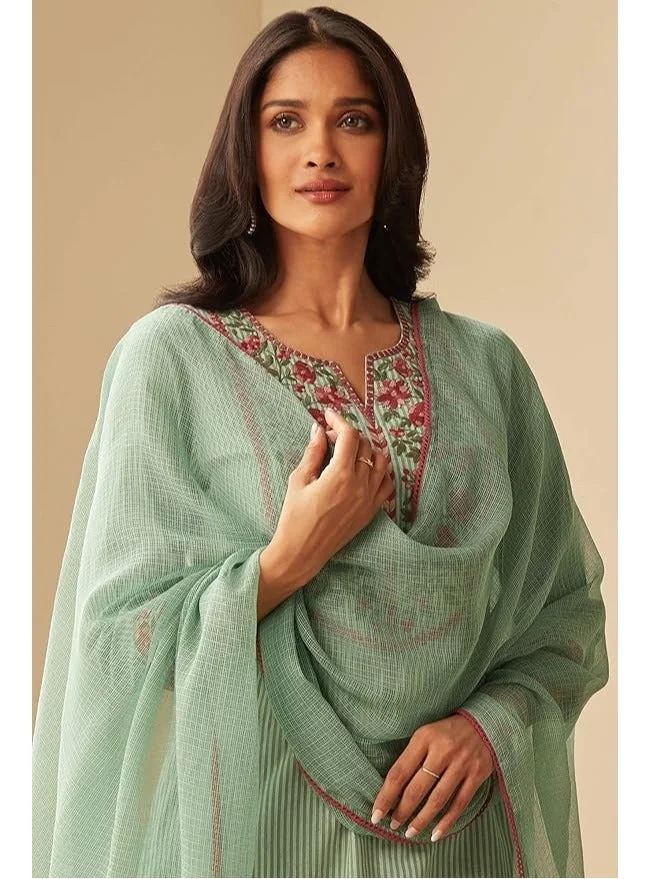 GoSriKi  GoSriKi Women's Cotton Blend Embroidered Straight Kurta with Pant & Dupatta (FARIGUP-Green-GS_M_Green_Medium) for Women | Best Price UAE