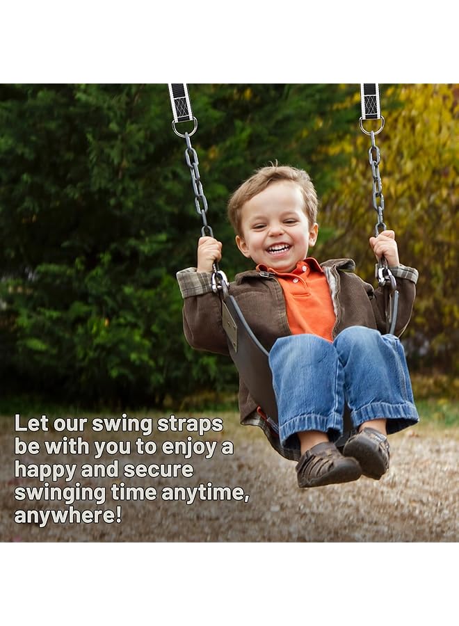 إكسفور طقم تعليق أرجوحة شجرة متين بسعة وزن 3000 رطل مع قفل آمن وحلقة تثبيت للأراجيح والتأرجح وأشرطة بطول 5 أقدام وتصميم باللونين الأبيض والأسود مع واقي شجرة متضمن - Image 2