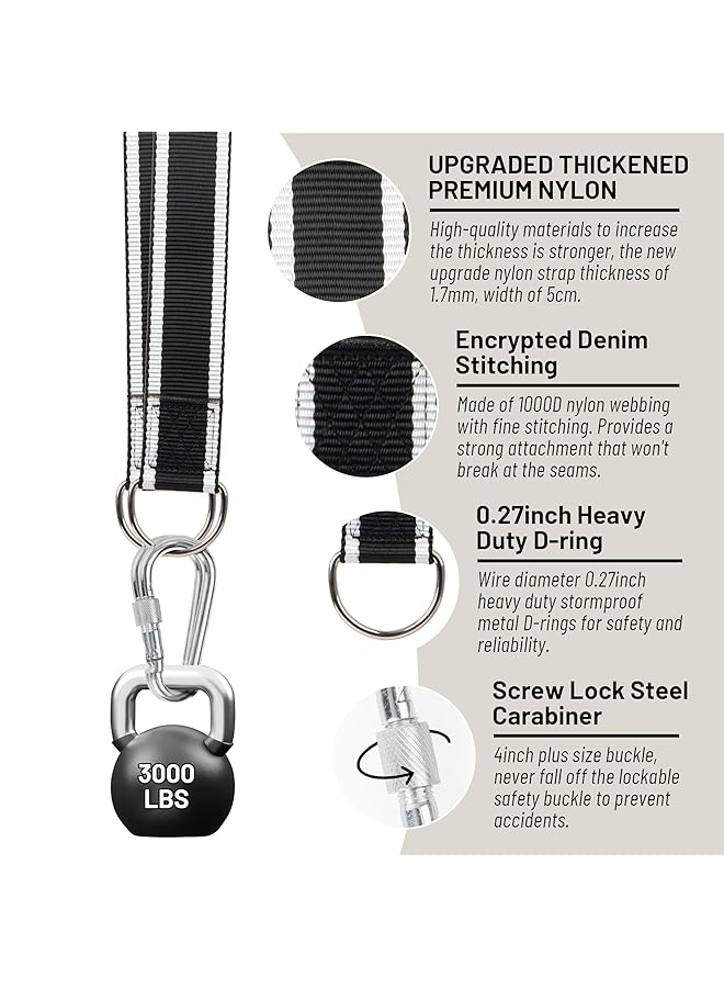 إكسفور طقم تعليق أرجوحة شجرة متين بسعة وزن 3000 رطل مع قفل آمن وحلقة تثبيت للأراجيح والتأرجح وأشرطة بطول 5 أقدام وتصميم باللونين الأبيض والأسود مع واقي شجرة متضمن - Image 4