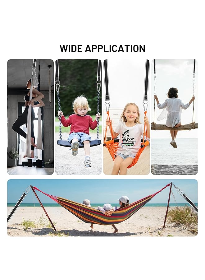 إكسفور طقم تعليق أرجوحة شجرة متين بسعة وزن 3000 رطل مع قفل آمن وحلقة تثبيت للأراجيح والتأرجح وأشرطة بطول 5 أقدام وتصميم باللونين الأبيض والأسود مع واقي شجرة متضمن - Image 3