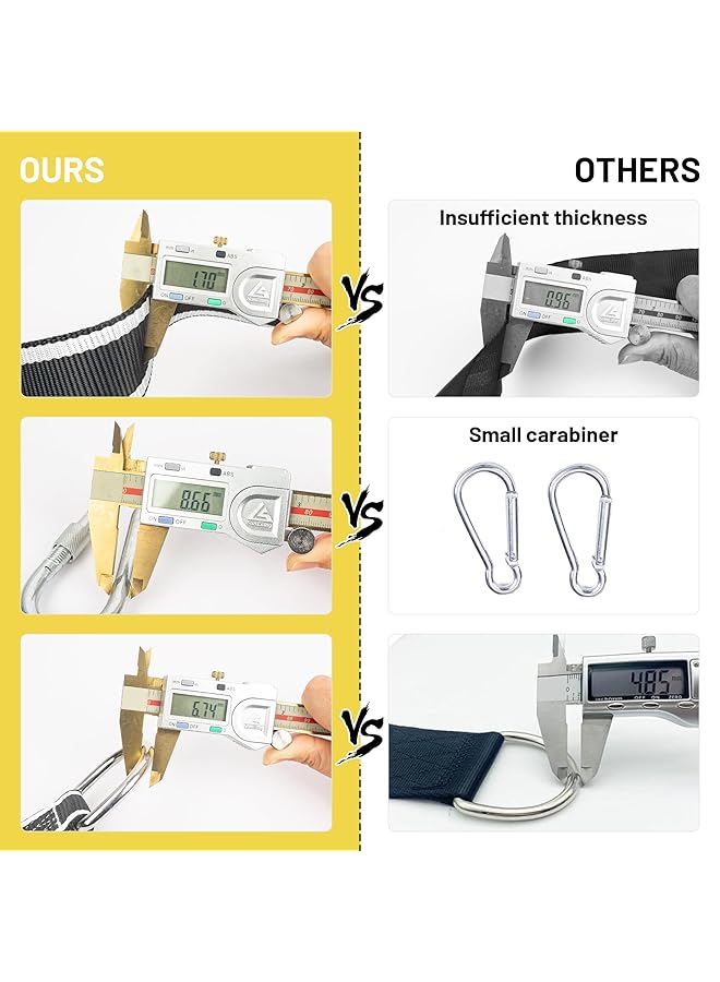 إكسفور طقم تعليق أرجوحة شجرة متين بسعة وزن 3000 رطل مع قفل آمن وحلقة تثبيت للأراجيح والتأرجح وأشرطة بطول 5 أقدام وتصميم باللونين الأبيض والأسود مع واقي شجرة متضمن - Image 5