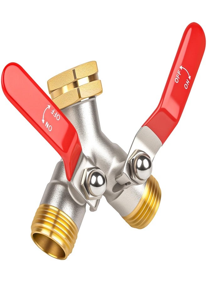 DINGBAI High Flow Hose Splitter, Garden Hose Splitter 2 Way, Heavy Duty Brass Hose Splitter, With Long Handle,2 Way Water Hose Splitter,Full Flow Hose Splitter Connector, Y Valve 3/4 Inch GHT Thread. - Image 1