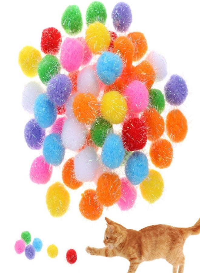 HaiFafafaing 60 Pcs Cat Pom Pom Balls - 1.5 Inch Interactive Cat Ball Toy - Multicolor Sparkle Fuzzy Balls for Exercise and Entertainment - Image 1