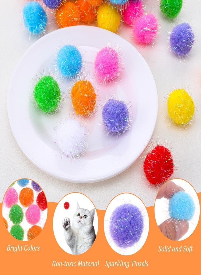 HaiFafafaing 60 Pcs Cat Pom Pom Balls - 1.5 Inch Interactive Cat Ball Toy - Multicolor Sparkle Fuzzy Balls for Exercise and Entertainment - Image 3