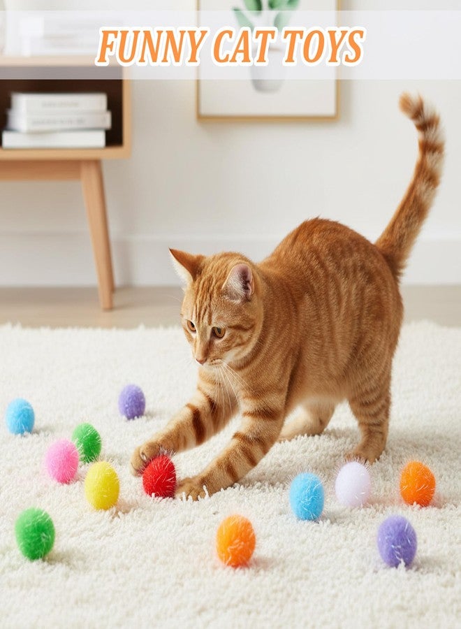HaiFafafaing 60 Pcs Cat Pom Pom Balls - 1.5 Inch Interactive Cat Ball Toy - Multicolor Sparkle Fuzzy Balls for Exercise and Entertainment - Image 5