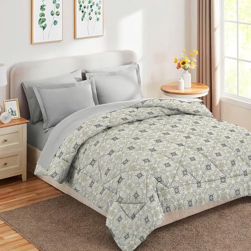 VAS COLLECTIONS 220 GSM Microfiber Reversible AC Comforter |Quit | Blanket | Duvets for King Size Double Bed 180Tc (230X250 cm, Grey and Off White) - Image 1