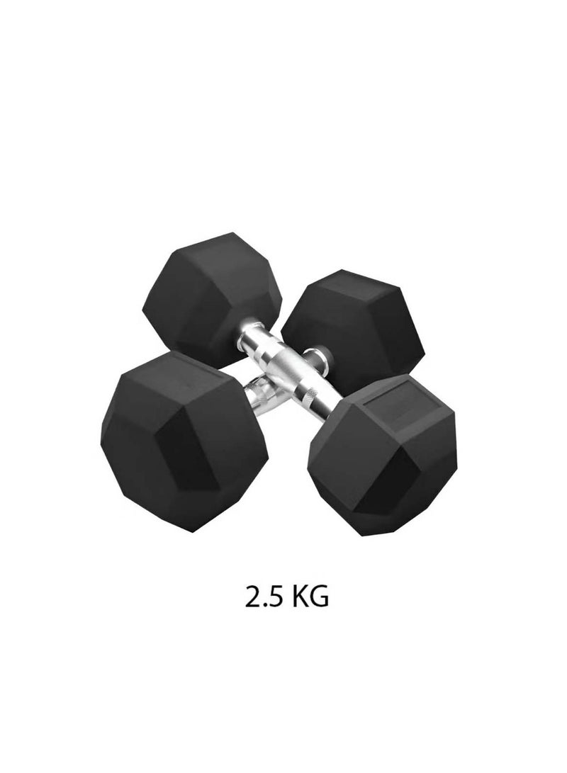 Huitich Gym Fitness Equipment Rubber Hex Dumbbell 2 Pc Black 2.5kg - Image 1