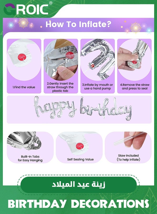 GROIC 44 Pcs Purple Birthday Party Decorations for Girls Women, Lavender Purple and Sliver Butterfly Party Decor Set Including Happy Birthday Banner, Balloons Arch Kit ,Fringe Curtain Background - Image 3