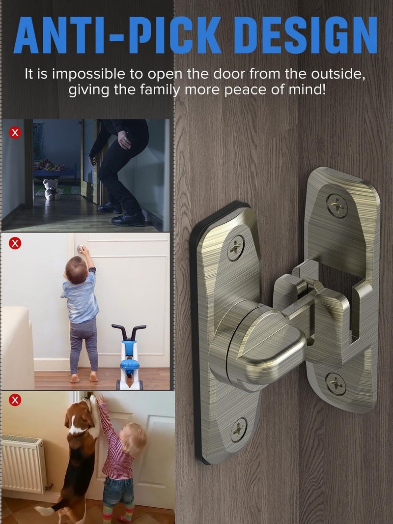 MeBantoo 90/180 Degree Flip Barn Door Lock, Protect Privacy - Security Sliding Door Latch, Small Gate Latches Hardware for Barn, Garden, Bathroom, Cabinet, Window (Bronze-1PC) - Image 3