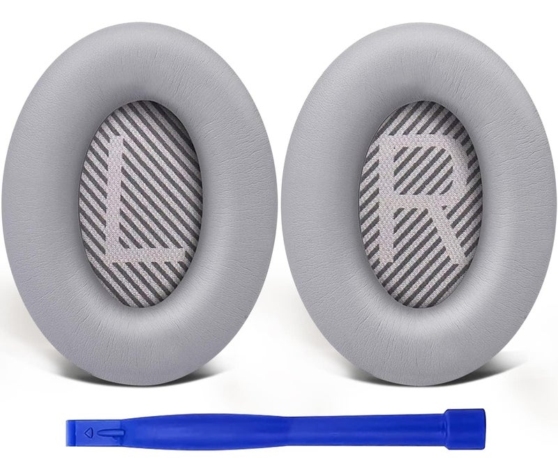 SoloWIT Ear Pads Cushions Replacement, Earpads for Bose QuietComfort 35 (QC35) and Quiet Comfort 35 II (QC35 II) Over-Ear Headphones, Softer Leather, Noise Isolation Foam - PL Silver - Image 1