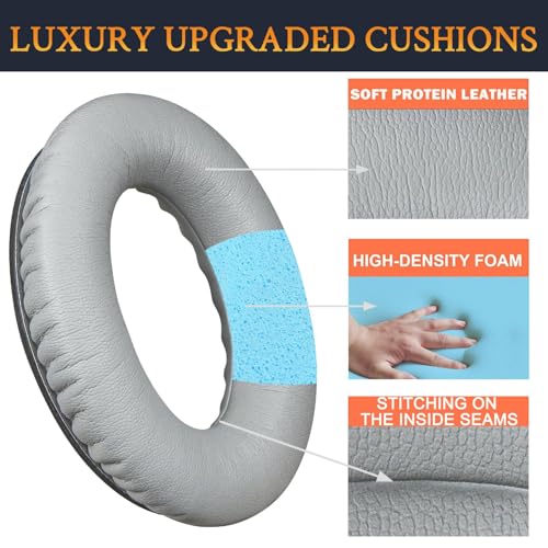 SoloWIT Ear Pads Cushions Replacement, Earpads for Bose QuietComfort 35 (QC35) and Quiet Comfort 35 II (QC35 II) Over-Ear Headphones, Softer Leather, Noise Isolation Foam - PL Silver - Image 5