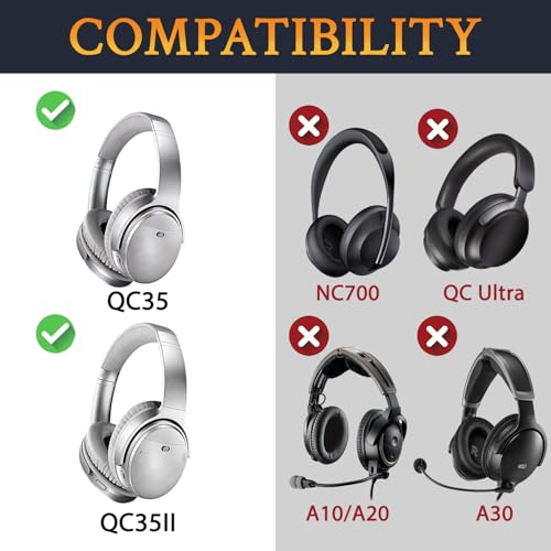 SoloWIT Ear Pads Cushions Replacement, Earpads for Bose QuietComfort 35 (QC35) and Quiet Comfort 35 II (QC35 II) Over-Ear Headphones, Softer Leather, Noise Isolation Foam - PL Silver - Image 3