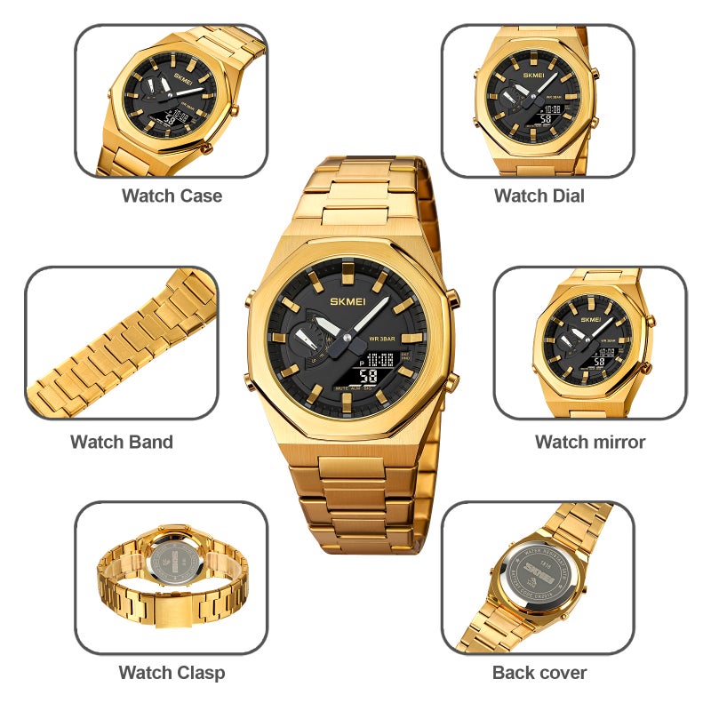 SKMEI 1816 Men's Waterproof Sports Digital Watch Luxury Business Watch Dual Time Display Light Emitting Diode Light Steel Belt - Image 5