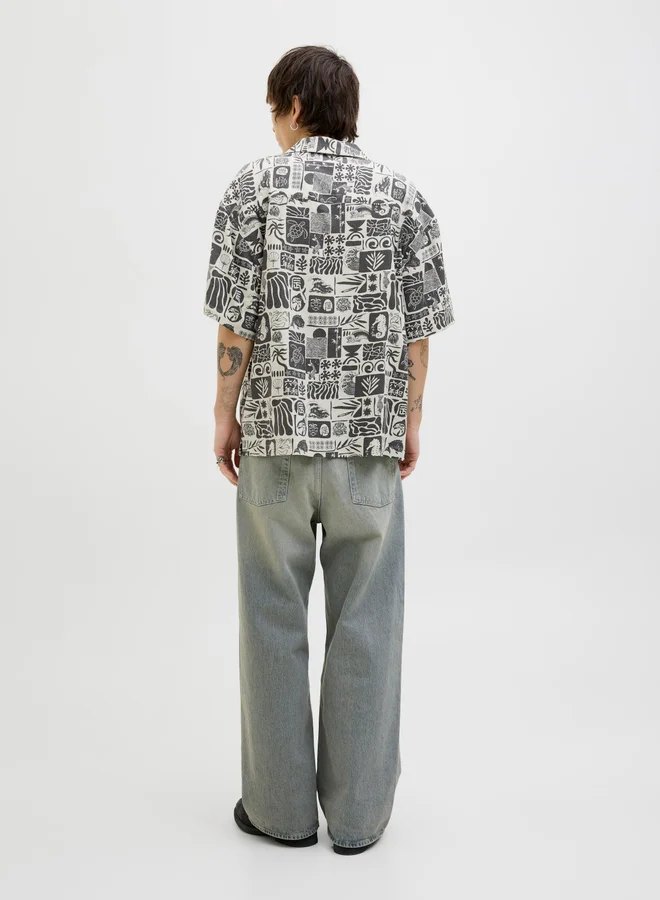 جاك اند جونز jack and jones Printed Resort Collar Short Sleeve Shirt