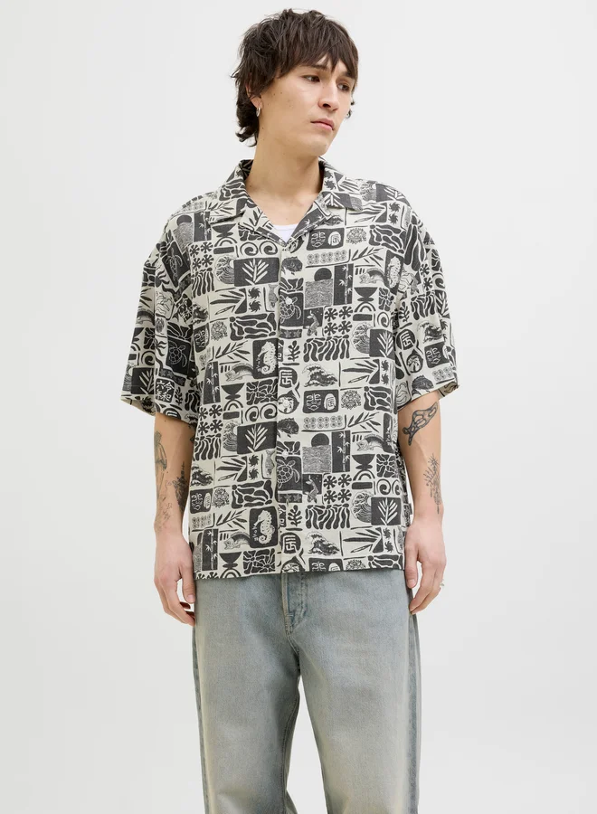 جاك اند جونز jack and jones Printed Resort Collar Short Sleeve Shirt