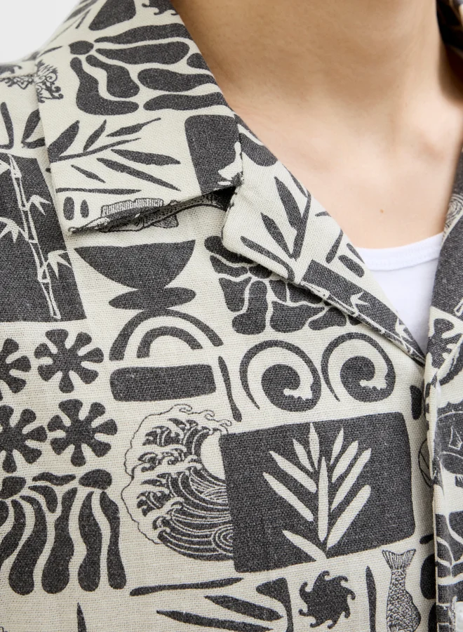 جاك اند جونز jack and jones Printed Resort Collar Short Sleeve Shirt