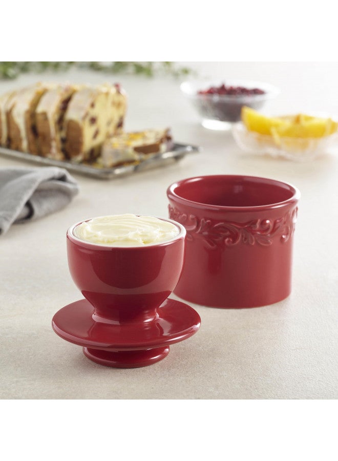 Butter Bell جرن الزبدة - الجرن الأصلي للزبدة من L Tremain، وعاء زبدة سيراميك فرنسي للسطح للحفاظ على الزبدة القابلة للدهن، مجموعة عتيقة، أحمر روبي - Image 3