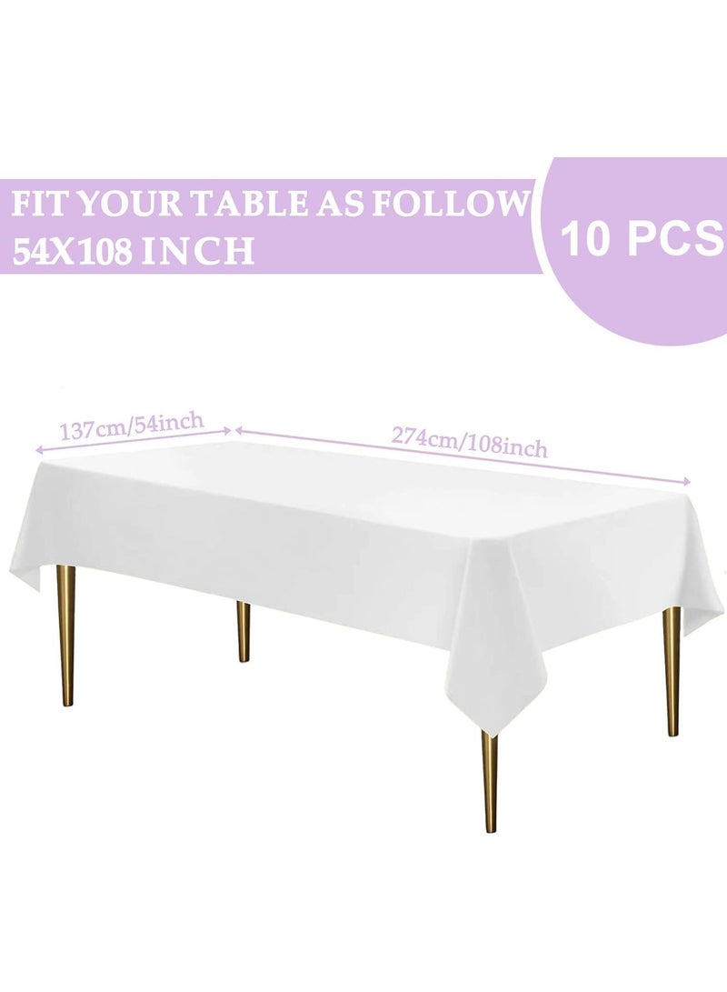 اسرلي وايت مجموعة من 10 قطع من مفارش المائدة البلاستيكية للاستخدام مرة واحدة، مقاس 54 × 108 بوصة، لحفلات الزفاف وأعياد الميلاد (أبيض) - Image 2