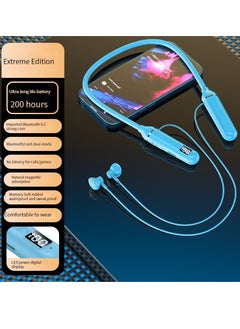 GELESE Digital display neck-worn wireless bluetooth earphone multi-functional large-capacity semi-in-ear sports stereo hanging neck headset (blue)  - Image 1