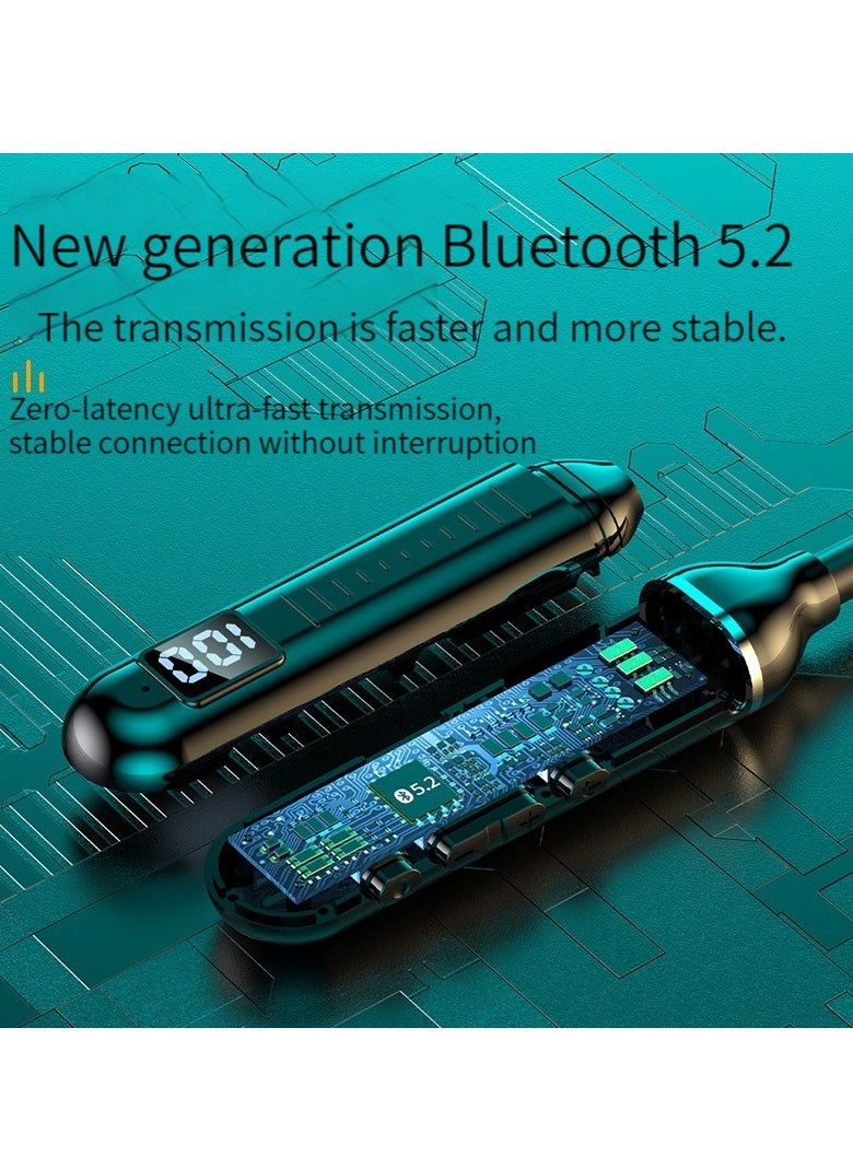 Digital display neck-worn wireless bluetooth earphone multi-functional large-capacity semi-in-ear sports stereo hanging neck headset (blue)