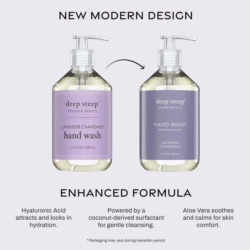 Deep Steep Liquid Hand Wash, Lavender Chamomile, 17.6 oz â€“ Moisturizing Cleanser with Olive Oil, Aloe Vera, Glycerin & Hyaluronic Acid â€“ Vegan, Clean Beauty, Soft & Nourished Hands - Image 2