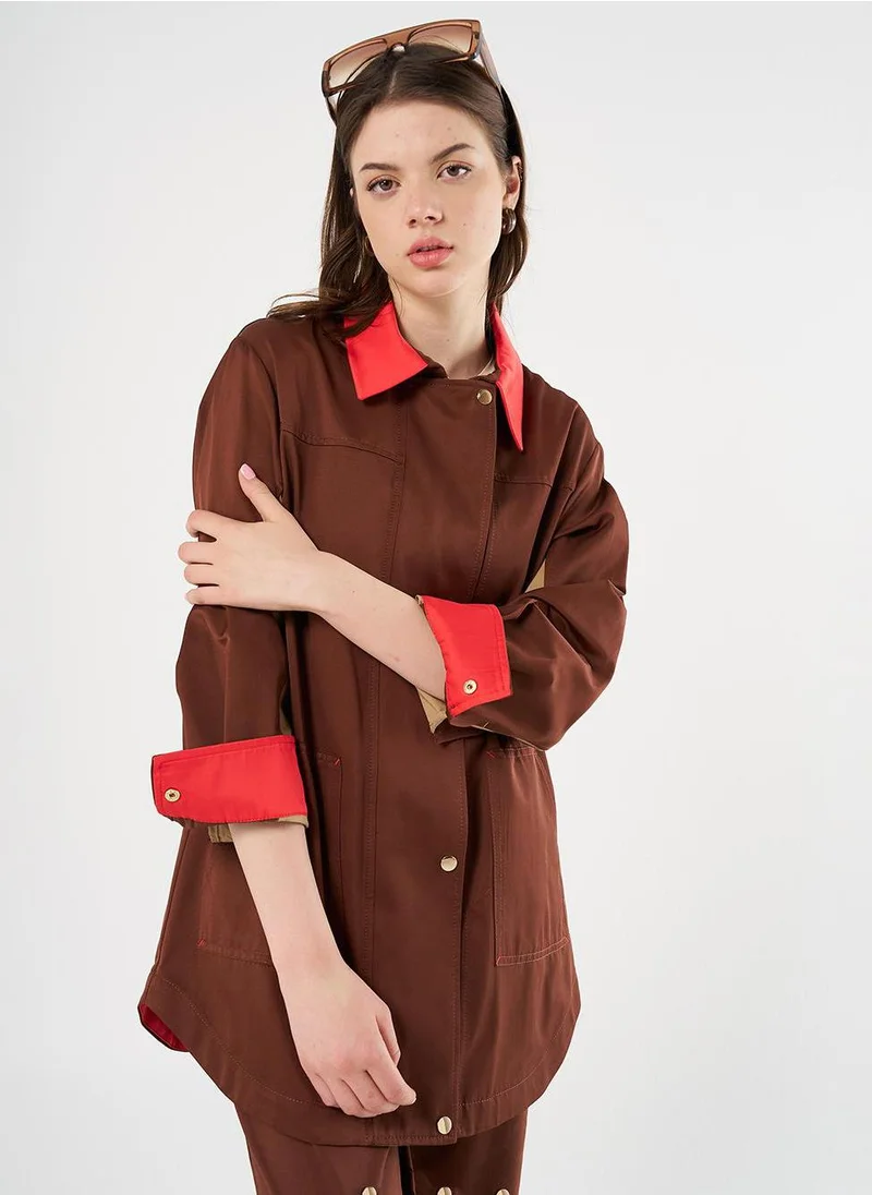 Kayra Color Blocked Jacket Brown
